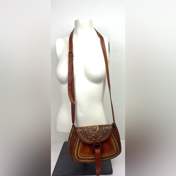 Vintage Tooled Leather Mexico Flap Shoulder Crossbody Bag - Picture 14 of 16